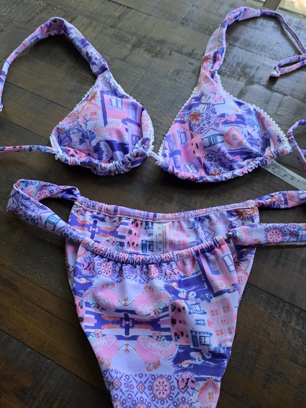 Purple & Pink Patterned Bikini Set
